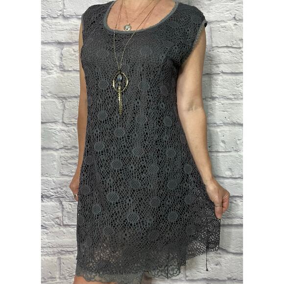 Adorn Whimsigoth Crochet Mini Dress with Lace and Tulle Underlay - Picture 1 of 12